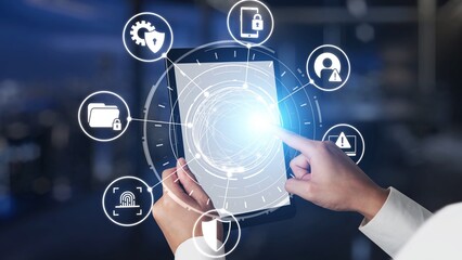 Poster - Cyber security protection and cyber security strategies against cyber threats, system hacks, digital breaches, network attacks, and safeguarding data with strong cyber security infrastructure. Spire