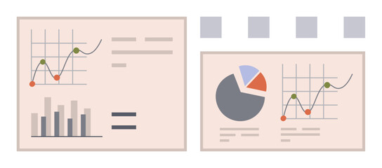 Poster - Data visuals include bar chart, line graph with data points, and pie chart. Ideal for analytics, business, strategy, reporting, presentation growth education. Simple flat metaphor