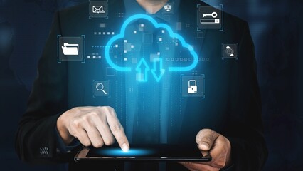 Poster - Cloud computing, cloud strategy, and cloud technology transforming digital infrastructure with scalable services, secure data storage, and cloud-based digital business solutions. Muxer