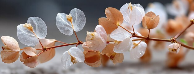 Poster - Translucent seed pods dangle delicately in the wind, showcasing their fine textures and neutral colors against a blurred backdrop