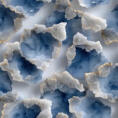 Poster - Fluid shapes in blue and silver create a captivating watercolor effect, perfect for modern decor with a touch of elegance SEAMLESS PATTERN