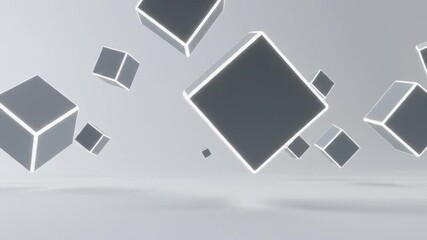 Wall Mural - Grey cubes falling on white studio background; design element
