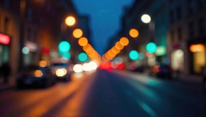 Atmospheric Night City Street Scene Blurred Bokeh Lights Perfect for Website, App, and Presentation Backgrounds