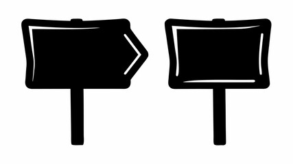 Poster - Two black signs one shaped like an arrow pointing left and the other a rectangle on white background silhouette