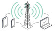 © Aslihan - Cell tower network connecting devices illustration for telecom infrastructure and wireless communication system