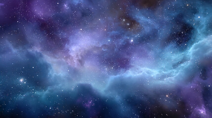 Wall Mural - A stunning cosmic scene featuring swirling clouds of purple and blue, dotted with countless stars, evoking the beauty of the universe.