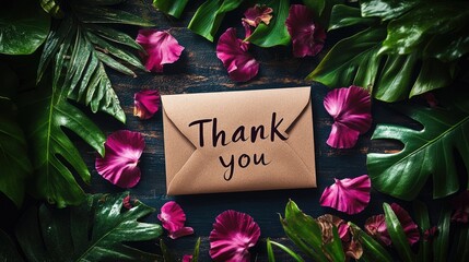  Colorful petals surround a kraft paper envelope with the inscription 