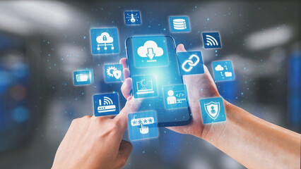Wall Mural - cloud computing, cloud strategy, and cloud technology transforming digital infrastructure with scala