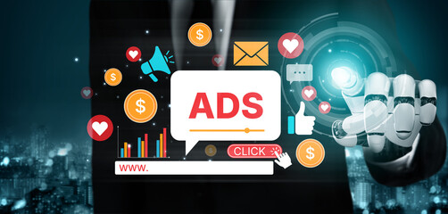 Poster - AI drives digital marketing and online ads with smart targeting, content automation, and ROI tracking for business growth. Artificial intelligence spline