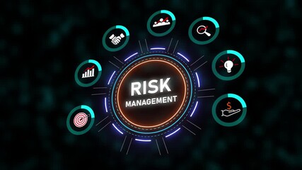 Poster - Risk Management Animated HUD Interface Corporate Business Strategy Planning Success Growth. Risk Management Animation Showing Strategy And Planning.Innovation And Data Analysis Support Growth.