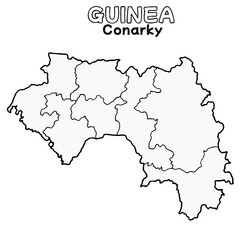 Naklejka na meble Outline of the guinea Map with State Boundaries with name and capital city for Educational Purposes and Planning in transparent and vector