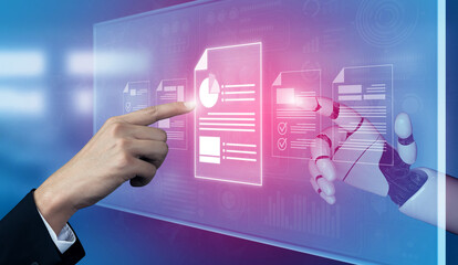 Poster - AI artificial intelligence manages documents with virtual assistant filing, secure cloud access, and smart tools for seamless digital collaboration and workflow. Vouch