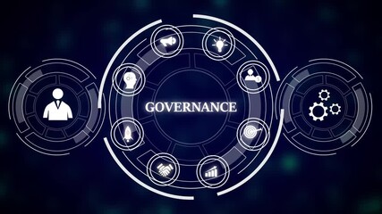 Poster - Abstract Business Technology Network H U D Interface Circular Design Elements Growth Strategy. Business Technology Animation With Circular HUD Interface.Teamwork And Strategy Drive Growth
