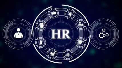 Poster - Futuristic Business Strategy Network Animated Loop Abstract Technology Corporate Success. Business Strategy Animation With Circular HUD Interface.Teamwork And Innovation Drive Growth And Success.