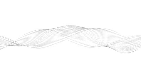 Poster - Abstract halftone flowing wavy white and gray gradient dots shape isolated on transparent background. Digital future technology concept. Design for web design, music, cover, technology, science, data	