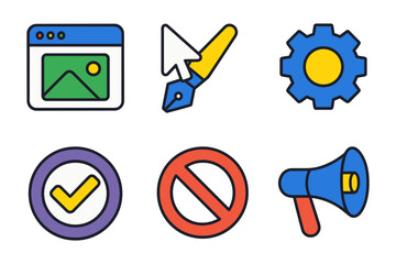 Colorful digital design and interface icons set for web and app development