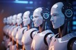 © Maksudul - White humanoid robots with blue accents in a line android