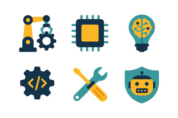 Wall Mural - Flat technology icons: machine learning, robotics, and artificial intelligence