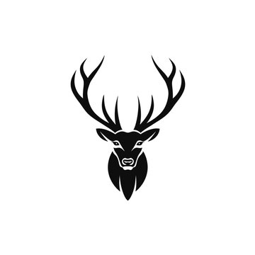 Minimalist logo of a deer head, black, clear and white background 