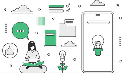 organizational mobile applications. smartphone trendy and useful apps vector monocolor illustration