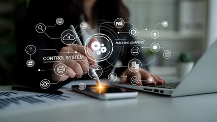 Poster - Modern automation drives workflow efficiency by connecting systems, people, and data. With intelligent automation, businesses unlock potential through seamless integration and automation tools. Spline