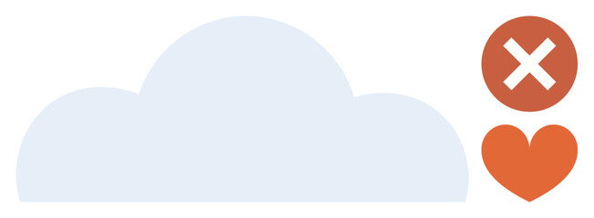 Poster - Blue cloud flanked by a red heart and a cross sign. Ideal for concepts thumbs up decision-making, online interaction, user preferences, cloud storage, approval process, emotional choices
