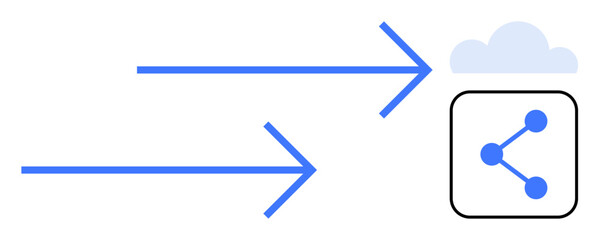 Poster - Blue arrows pointing toward a cloud and sharing icon represent data transfer, cloud computing, and connectivity. Ideal for networking, technology, innovation, storage, cloud services, communication