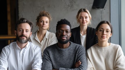 Poster - Multiracial business team made of young proficient employees sitting together in the meeting room of a modern company, no logos, no brands