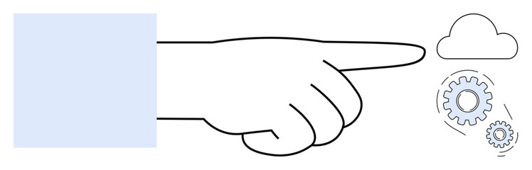 Poster - Hand pointing towards a cloud and interconnected gears, representing cloud computing, system automation, and innovation. Ideal for technology, workflow, collaboration, integration, creativity