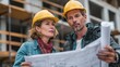 © Johannes - Woman architect explaining blueprint to supervisor at construction site. Mid adult contractor holding blueprint and understanding manager vision at construction site. Engineer talking to contractor.,