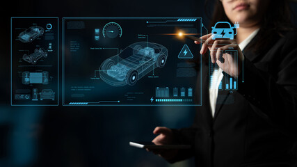 technical layout of electric vehicle showing battery system, power control, traction motor, charging