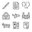 © Sanych - Cosmetic Surgery Icons. Outline icon set of cosmetic surgery tourism: surgeon scalpel, consultation document, before-after chart,