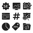 © Павел Озарчук - Digital Marketing Icons. Solid, filled icons set of digital marketing meetings: SEO gear, analytics dashboard,