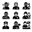 © Влада Яковенко - Diving Professions Icons. Solid, filled icon set of diving professions: dive instructor, dive master, marine biologist, underwater