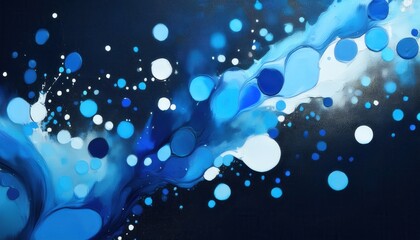 Wall Mural - abstract blue and white fluid wave with splatter effect on dark background for modern wall art or di