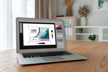 Poster - Graphic designer software for modern design of web page and commercial ads showing on the computer screen
