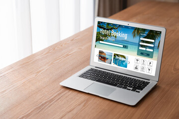 Poster - Online hotel accommodation booking website provide modish reservation system . Travel technology concept .