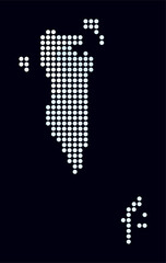 Poster - Bahrain dotted map. Digital style map of the country on dark background. Bahrain shape with circle dots. Colored dots style. Large size circles. Trending vector illustration.