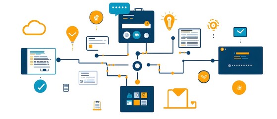 Poster - An illustration of digital connections and technology integration, showcasing data flow and communication in a simplified manner.