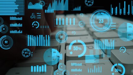 Poster - Engaging composition showcasing data analytics with charts and a keyboard, symbolizing business intelligence, digital metrics, and modern technology trends. Xenic