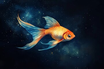 Wall Mural - stock image featuring a watercolor illustration of pisces, a fantasy fish surrounded by magical ligh
