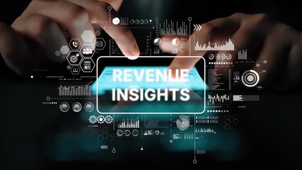 Poster - Revenue Insights Concept with Digital Graphs and Analytics Data Visualization for Business Growth Analysis. Asymptotic smart data analytic.