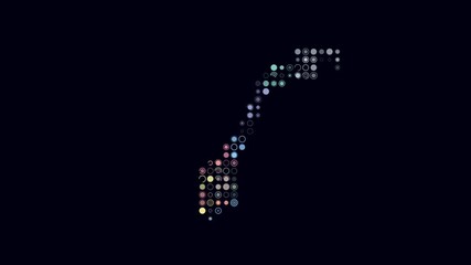 Poster - Norway dotted animation. Shape of the country build of pulsating colored dots. Large size circle blocks. Digital style map on dark background. Amazing video.