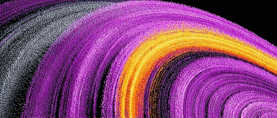 Poster - Abstract purple and gold arc pattern with textured surface on black background Concept of modern art, design element, and vibrant color