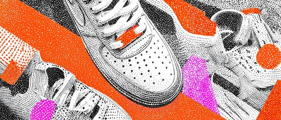 Poster - Abstract Sneakers Art with Dotted Pattern and Vibrant Colors, Pop Art Style Footwear Illustration