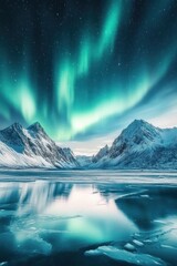  Aurora borealis over frozen lake