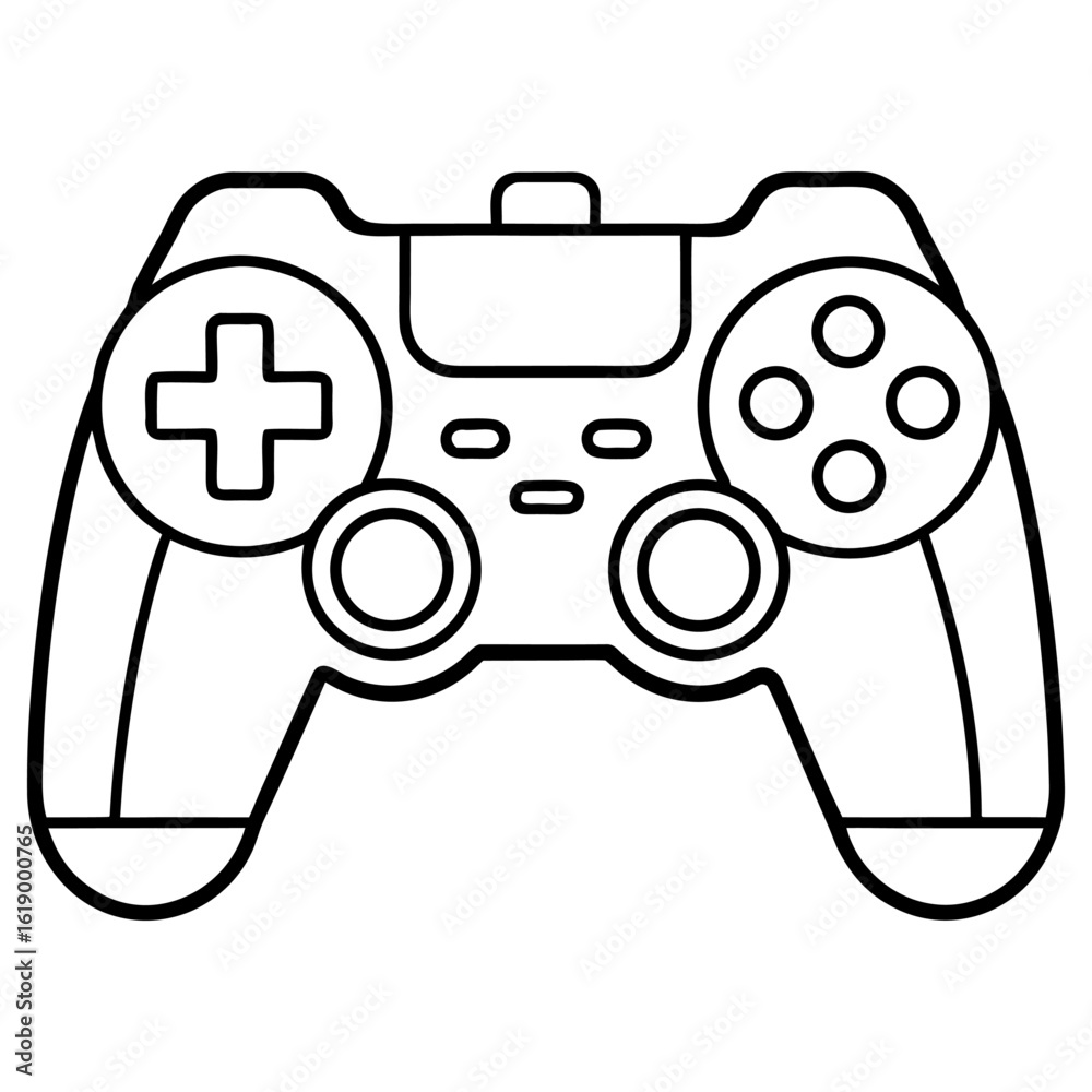 Vector art of black and white outline of a video game controller ...