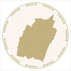 Poster - Manipur round logo design. State shape build of rings. Manipur text around the state. Vector Illustration.