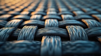 Close-up of dark woven textile texture with detailed threads and depth of field.