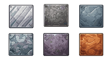 Poster - Collection of six rectangular metal plates with different textures and color variations in a set display